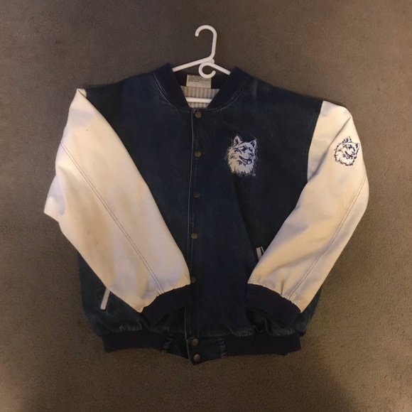 Vintage 9s Denim Uconn Varsity Jacket 